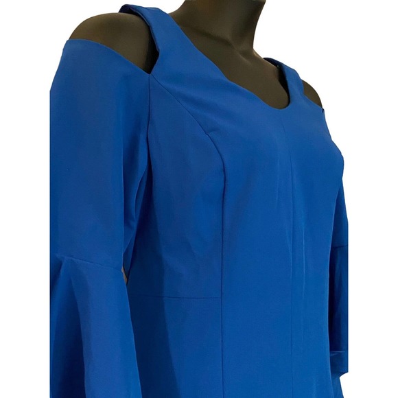 Midnight Velvet Blue Cold Shoulder Bell Sleeve Dress - Picture 11 of 16